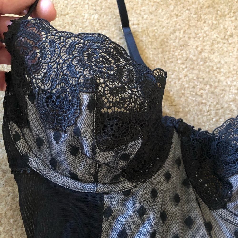 VIctoria’s Secret Corset with Garters - 36B - black polka dot - sheer stretch - Picture 2 of 7